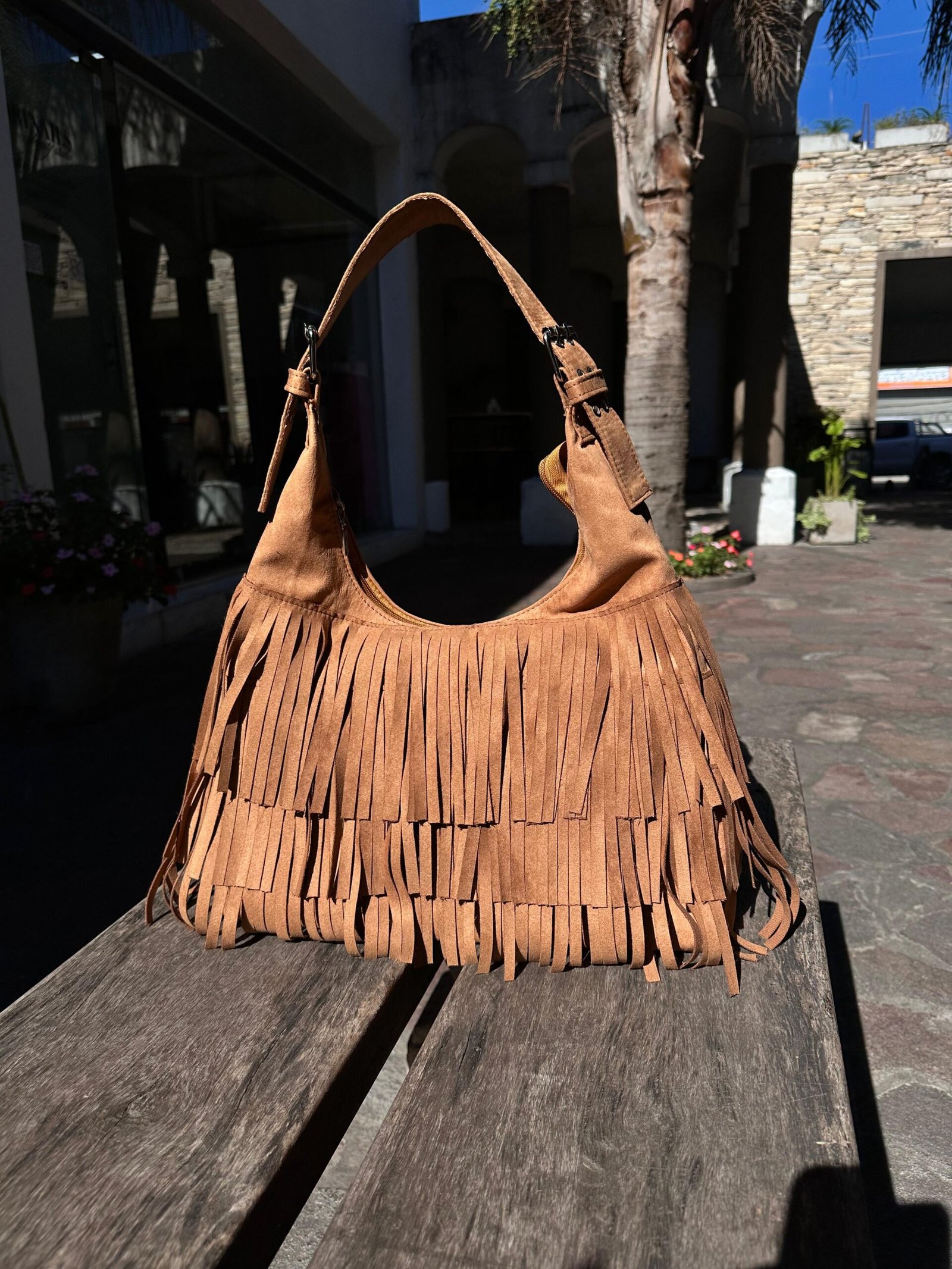 CARTERA BAG HOBO FRINGES-CAMEL