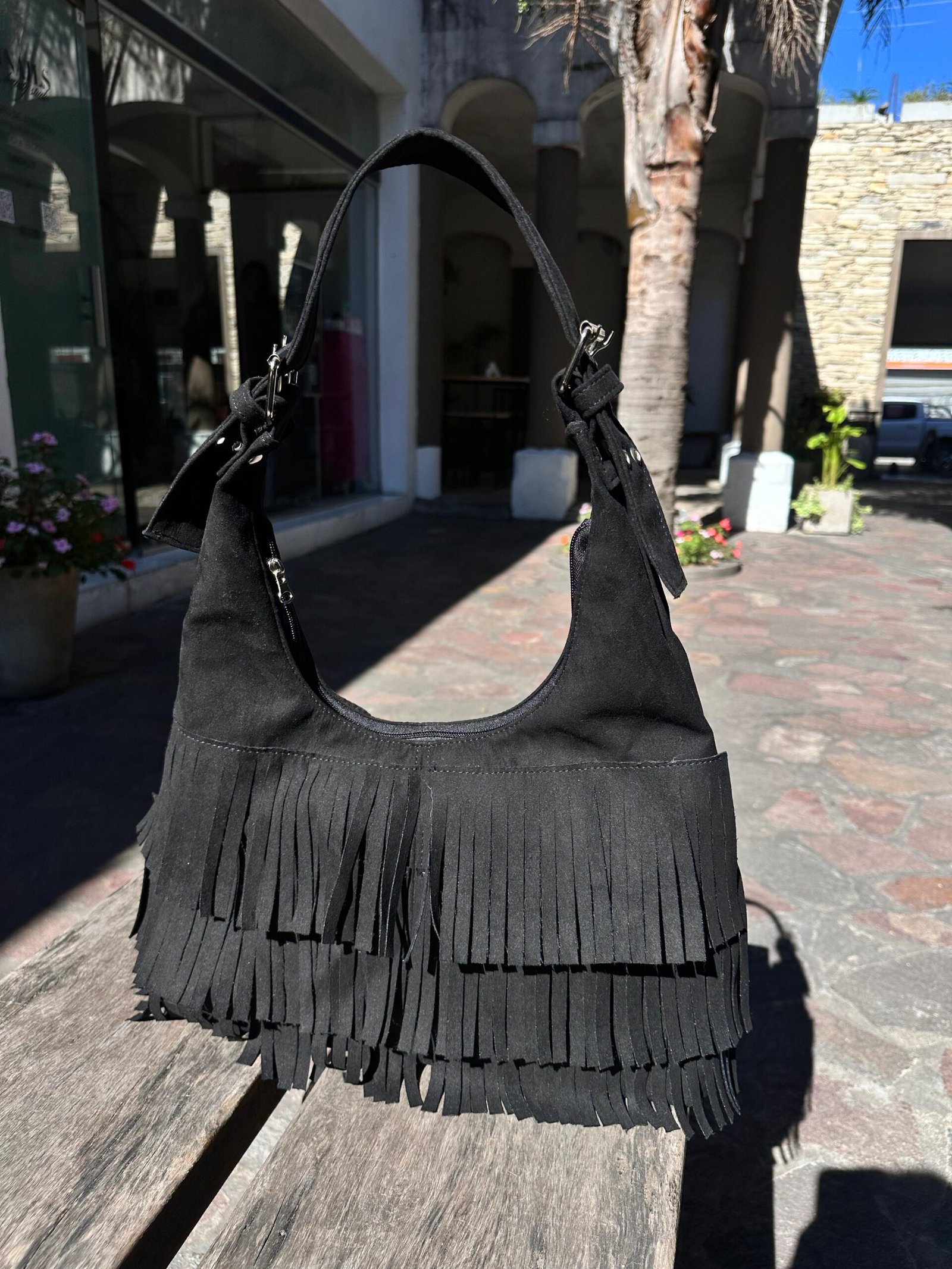 CARTERA BAG HOBO FRINGES-NEGRA